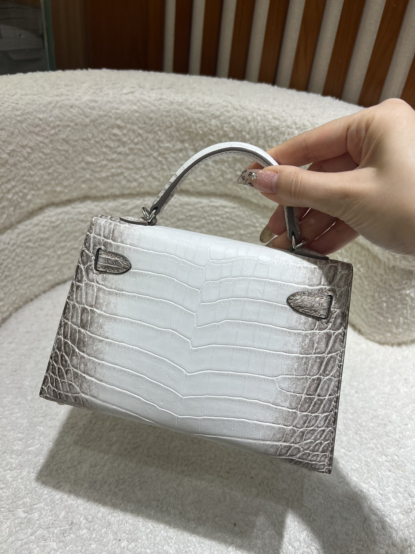 图片[7]-新出 mini  kelly 19cm 二代喜马拉雅鳄鱼皮银扣手工蜡线缝制-高仿包包