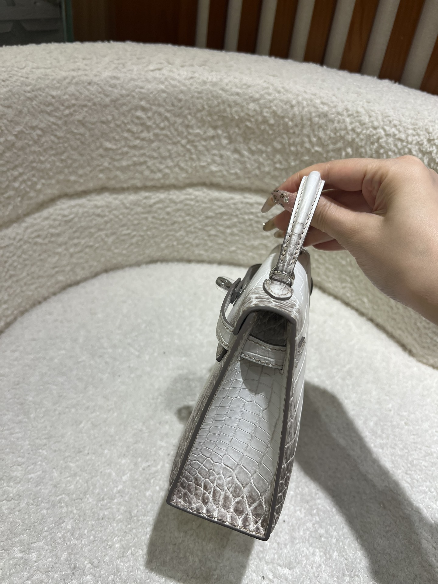 图片[6]-新出 mini  kelly 19cm 二代喜马拉雅鳄鱼皮银扣手工蜡线缝制-高仿包包