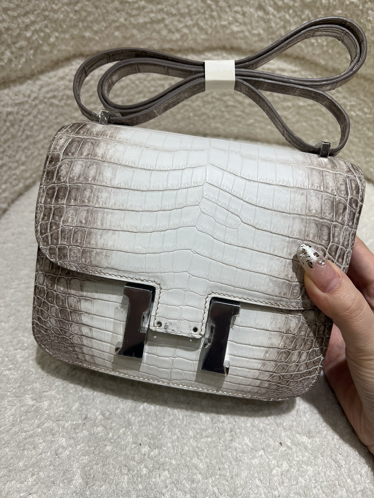 Picture [9]-New Kang Kang stewardess bag 18cm silver buckle Himalayan crocodile hand waxed stitching-High-fashion bags