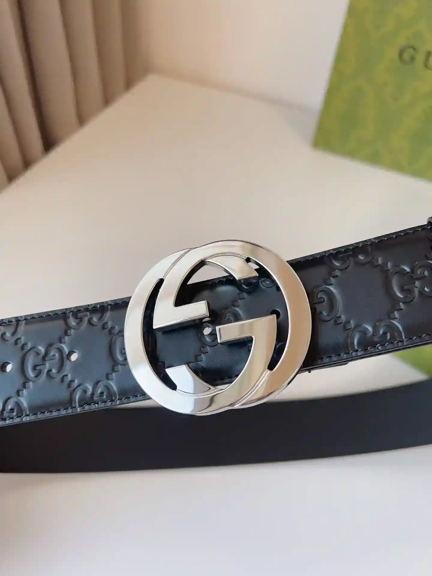 GUCCI interlocking double G buckle belt using hot embossing technology Gucci Signature leather refined and made of touch thick printing pattern clear and distinct fashion classic versatile models; belt width: 4.0cm-high replica bags