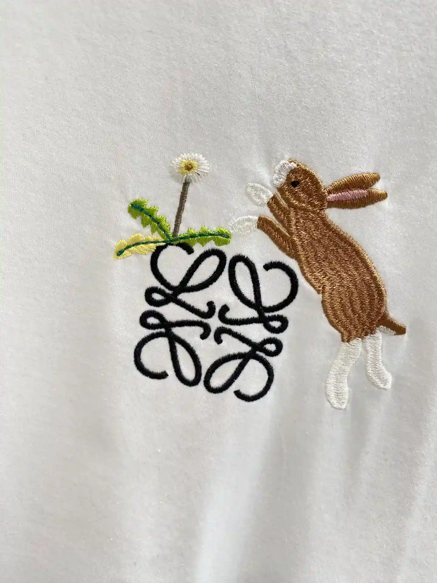Picture [7]-"𝙉𝙚𝙬🤍 Luo Jia" 2025 short sleeve pure white background with delicate embroidery pattern on the chest a fluffy bunny seems to be sniffing the small flowers cute and animated M-3XL 🅿️400 -High replica bags